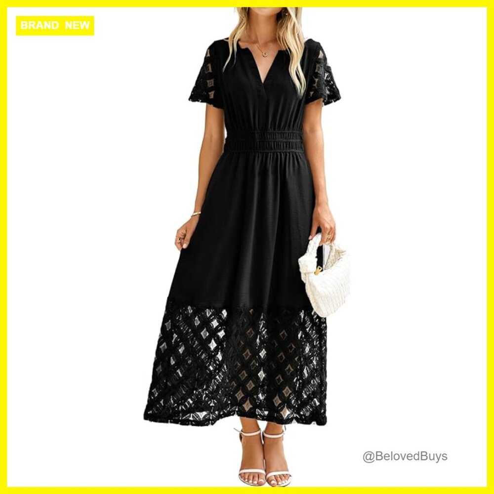 Summer Maxi Dress V-Neck Empire Waist Flowy Boho With Pockets